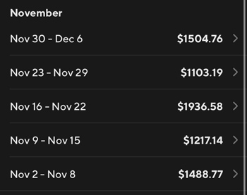 Phone showing DoorDash earnings